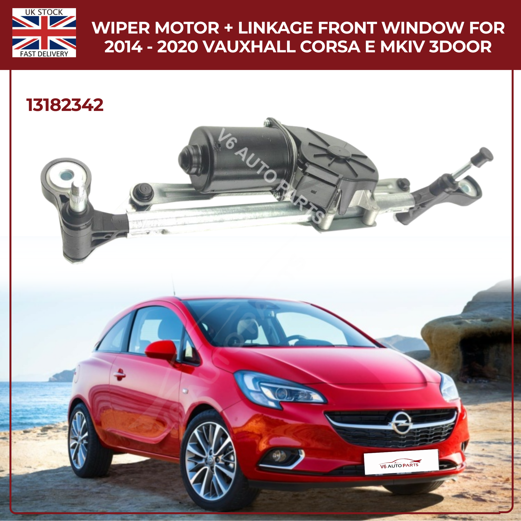 Wiper Motor + Linkage Front Window For 2014 - 2020 Vauxhall Corsa E MKIV 3Door