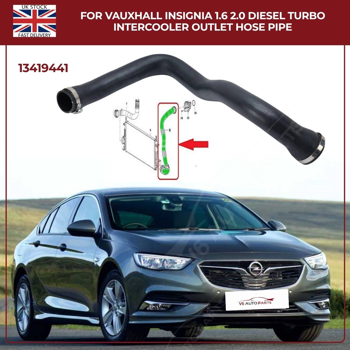 Turbo Intercooler Outlet Hose Pipe for Vauxhall / Opel Insignia A 1.6 CDTi Diesel (2015–2017, Engine Codes B16DTH / B16DTJ)