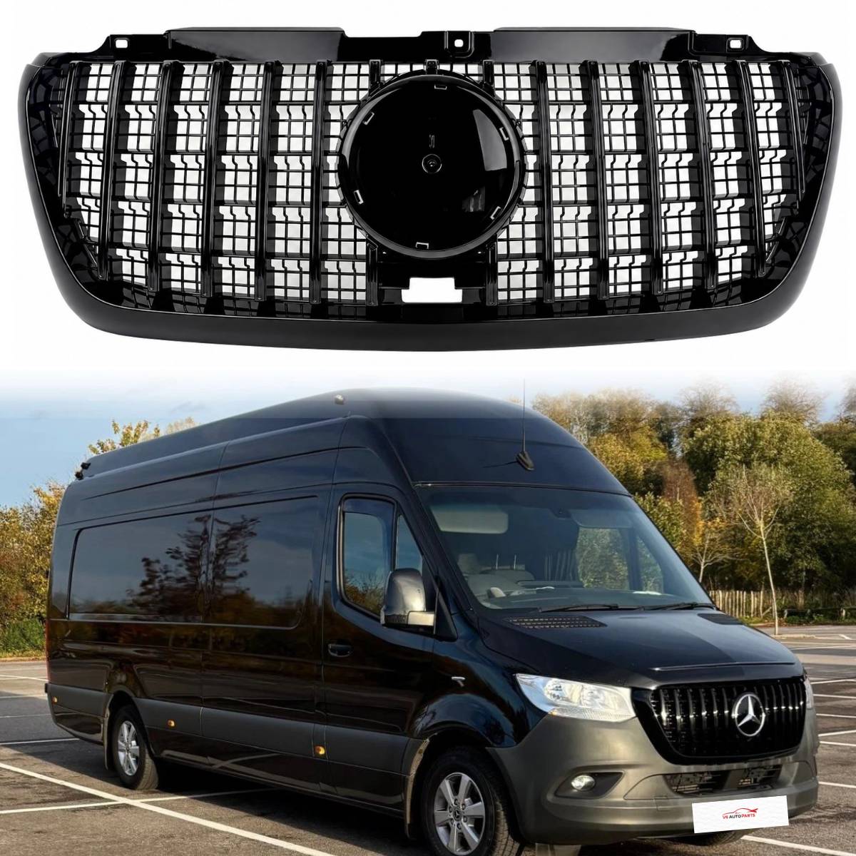 For Mercedes-Benz Sprinter W907 Panamericana Gloss Black Front Bumper Grille 2018–2025 – Cab & Van