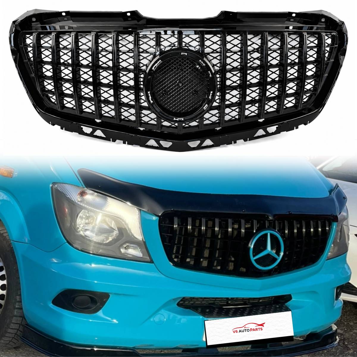 GT Panamericana Style Front Bumper Grille for Mercedes-Benz Sprinter 313 W906 (2013–2018 Facelift) – Gloss Black Radiator Grille Replacement