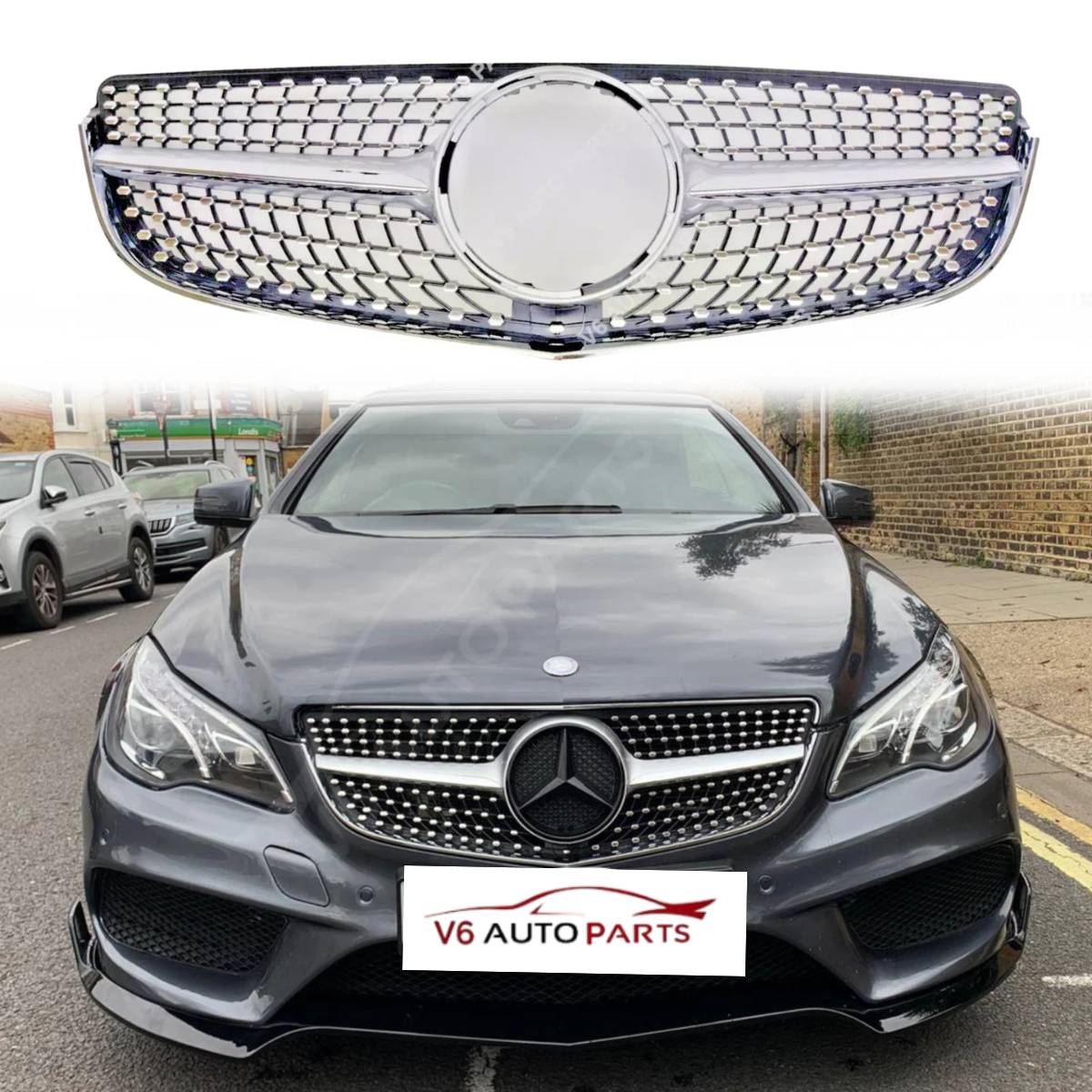 For Mercedes‑Benz E‑Class W207 (2013‑2016) Front Radiator Diamond AMG Style Grille – Fits E300, E350, E550 Coupe & Convertible