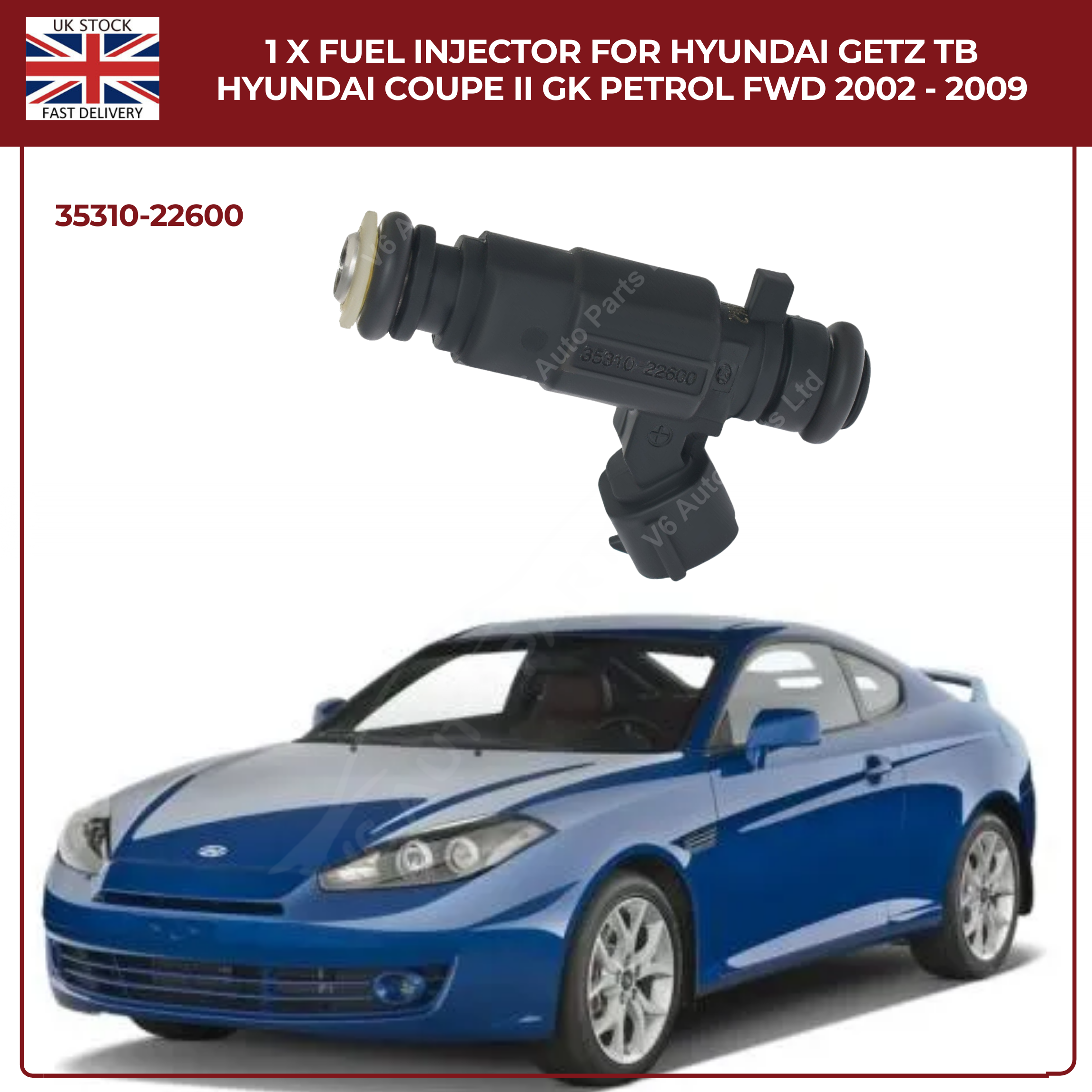 1 x Fuel Injector For 2002 - 2009 Hyundai Getz TB Hyundai Coupe II GK Petrol FWD