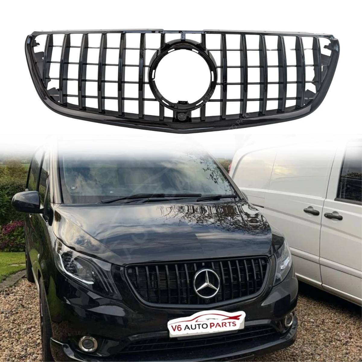 For Mercedes Vito W447 (2014–2023) Front Bumper GT Panamericana Grille – Gloss Black (114/116 Box Van)