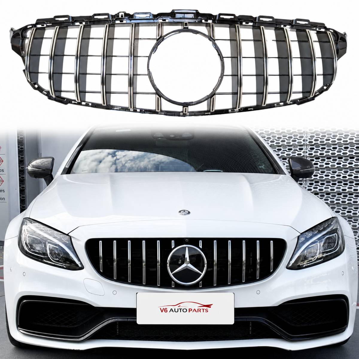 VORDERER KÜHLERGITTER CHROM GT GRILL FÜR 2014–2018 Benz C-Klasse S205 C350 PANAMERICANA NO-CAM 
