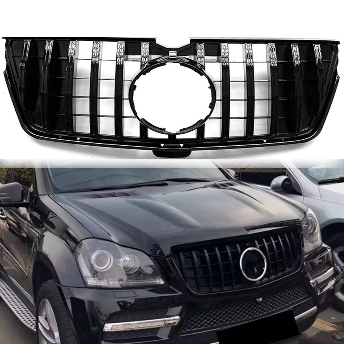 Kühlergrill vorne, glänzend schwarz, für Mercedes-Benz GL-Klasse X164 GL320 Panamaricana 3 Linien, GT-Stil 2009–2013 