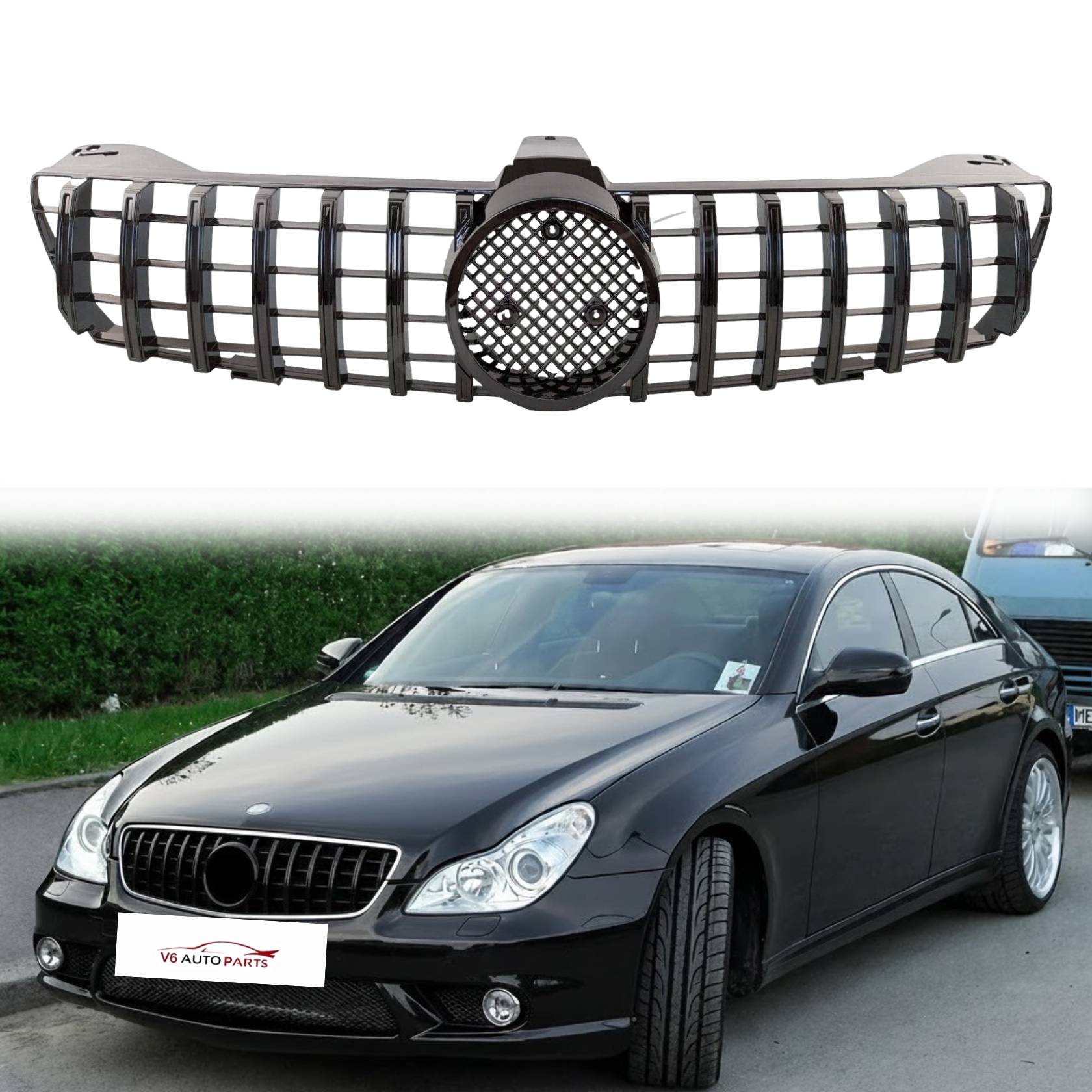 For Mercedes CLS-Class W219 GT Front Grille – Gloss Black Radiator Grill Upgrade (2005–2008)