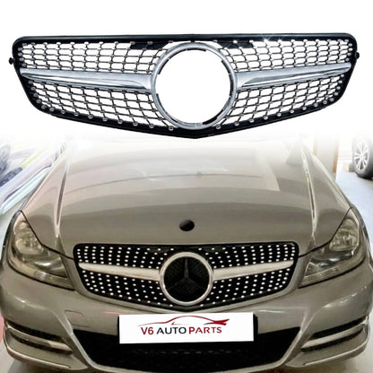 Front Bumper Diamond Chrome Grille for Mercedes‑Benz C‑Class W204 Saloon (2007–2014) | Fits C180, C220