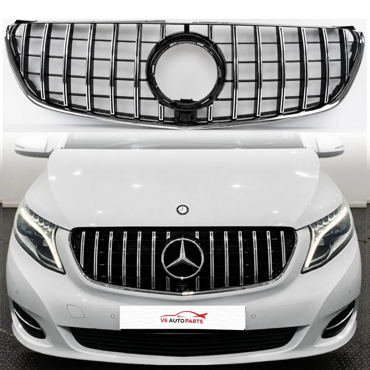 For Mercedes V-Class V250/V260 GT Grille – Black Slats Chrome Panamericana (2015–2023)
