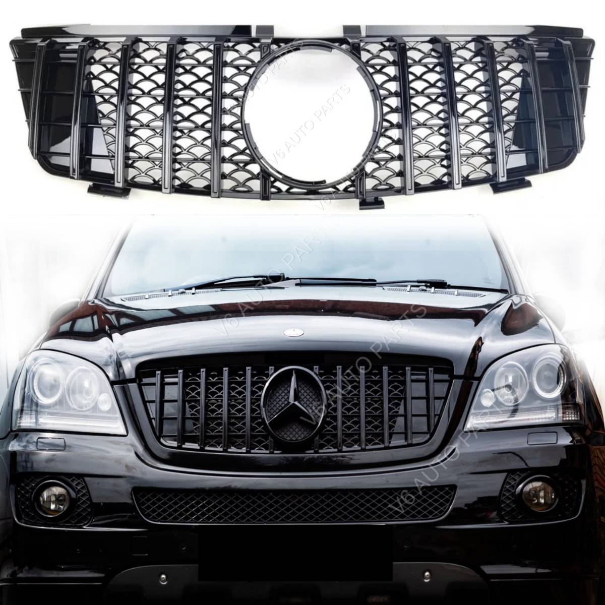 Schwarzer Frontstoßstangengrill für Benz M-Klasse W164 ML320 350 550 GT von 2005 bis 2008 