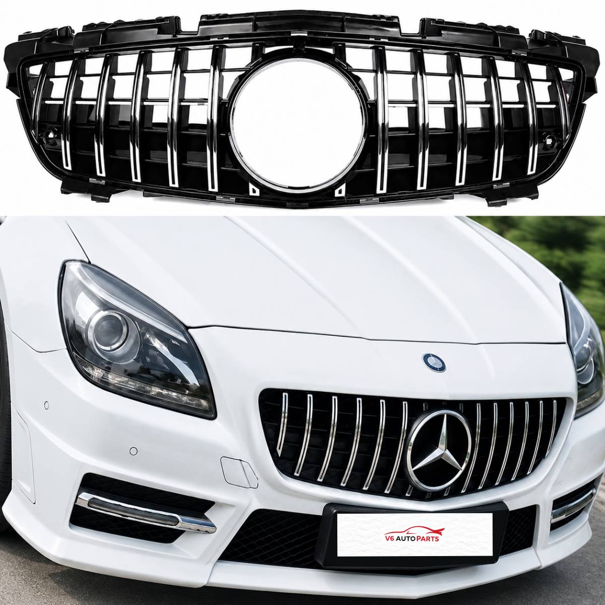 For Mercedes SLK-Class R172 GT-R Chrome Front Radiator Grille (2011–2016 SLK250, SLK55 AMG, SLK300 Pre-Facelift)
