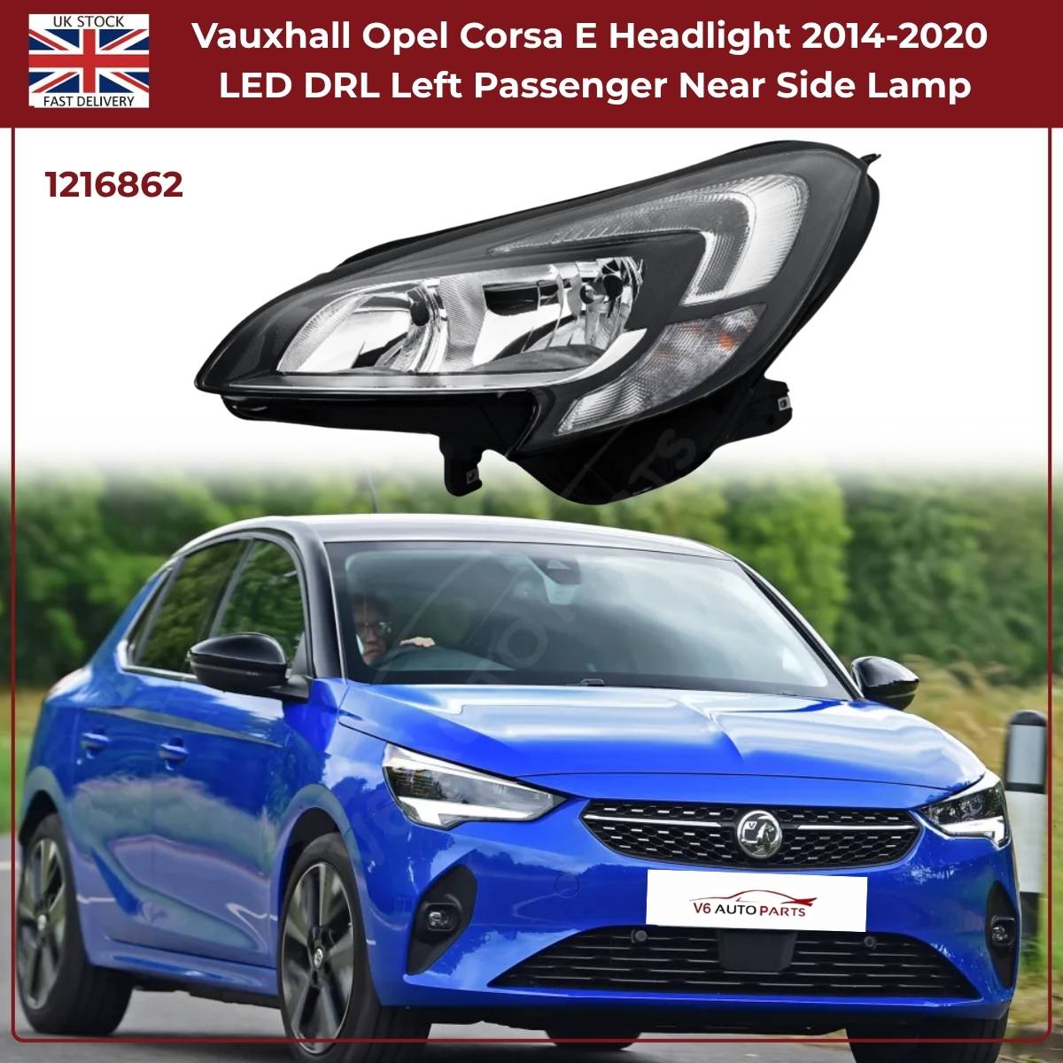 Vauxhall Corsa E Headlight 2014–2020 (Left, LED DRL, Electric Levelling)