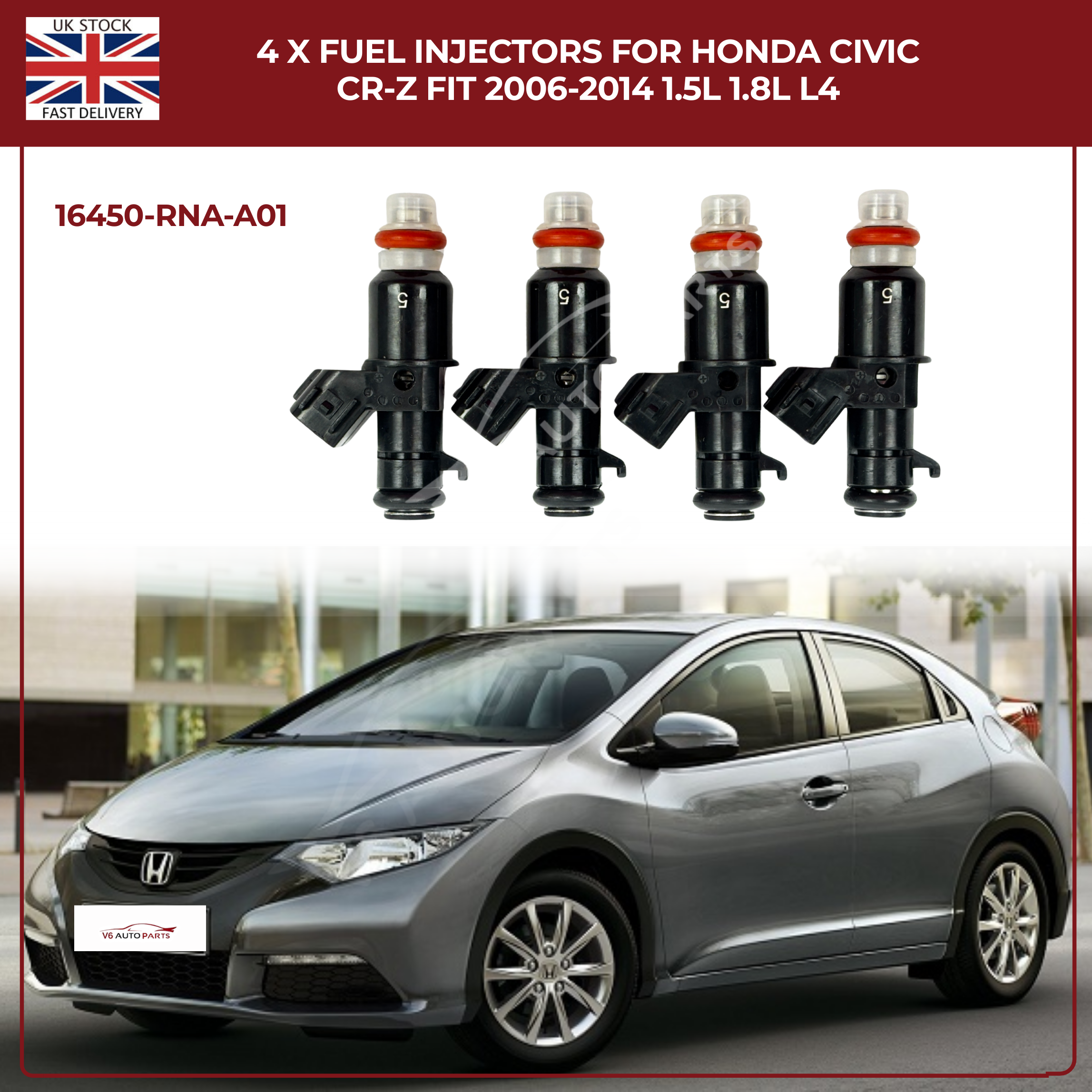 4 x FUEL INJECTORS FORFuel Injector Set (4pcs) – OEM 16450-RNA-A01 | Fits Honda Civic, CR-Z, Fit/Jazz 2006–2014 | 1.5L & 1.8L L4 EnginesHONDA CIVIC CR-Z FIT 2006-2014 1.5L 1.8L L4