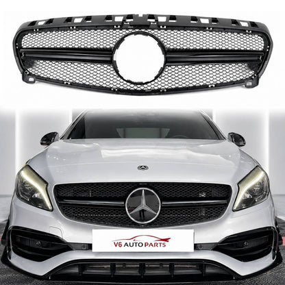 For Mercedes-Benz A-Class W176 Front Bumper AMG Sport Grille – Gloss Black (A45, A180, 2012–2015)