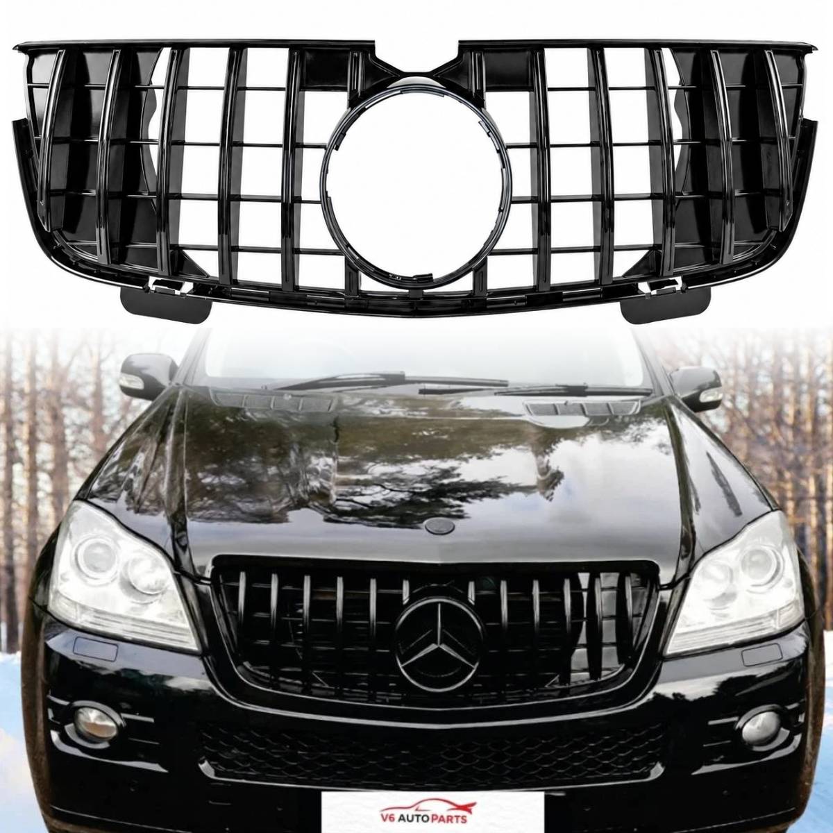 For Mercedes‑Benz GL‑Class X164 (2006–2009) Front Radiator GT‑R Style Black Grille – Fits GL320 & GL450