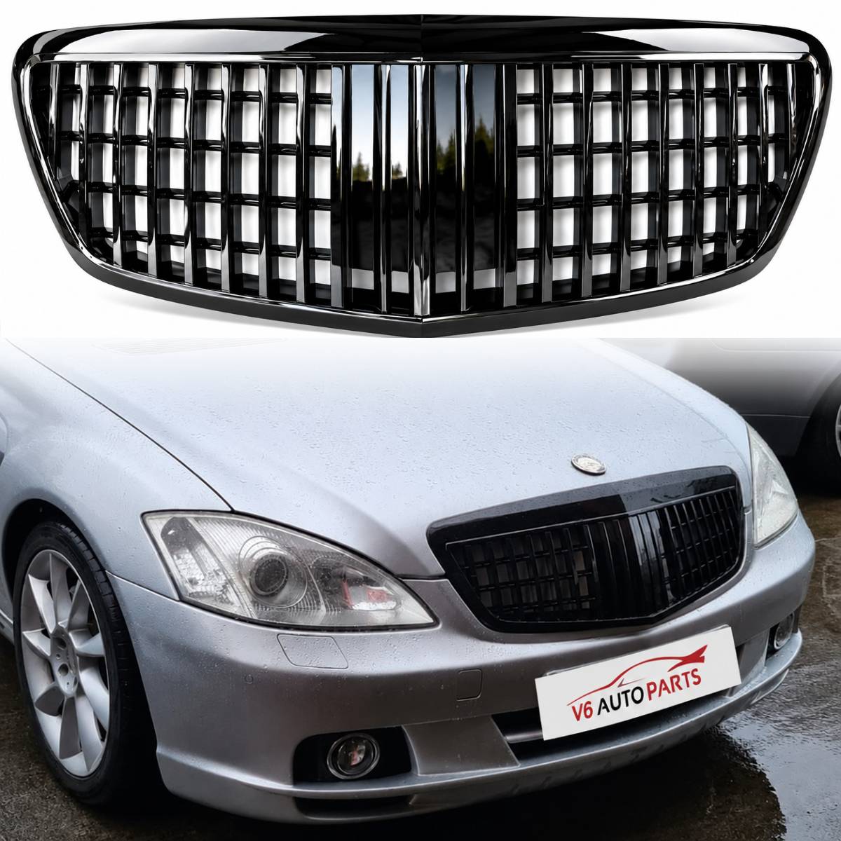 Vorderer Kühlergrill in glänzendem Schwarz für 2005–2009 Benz W221 S-Klasse S63 AMG Maybach S350 S500