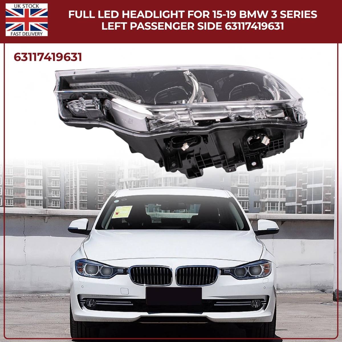 BMW 3 Series F30/F31 LCI Left LED Headlight (2015–2017) – Passenger Side N/S – OEM 63117419631