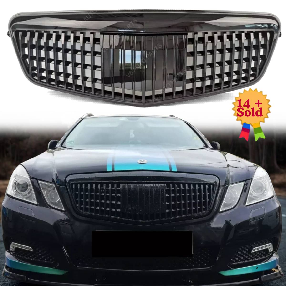 For Mercedes Benz E‑Class W212 (2009–2013) Maybach‑Style Glossy Black Front Radiator Grille – Fits E63 AMG Saloon