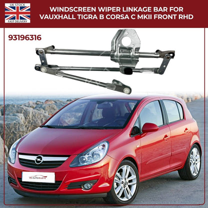 Front Windscreen Wiper Linkage Mechanism Arm for Vauxhall Corsa C Mk2 2000–2006 (Front Wiper Linkage 93196316)