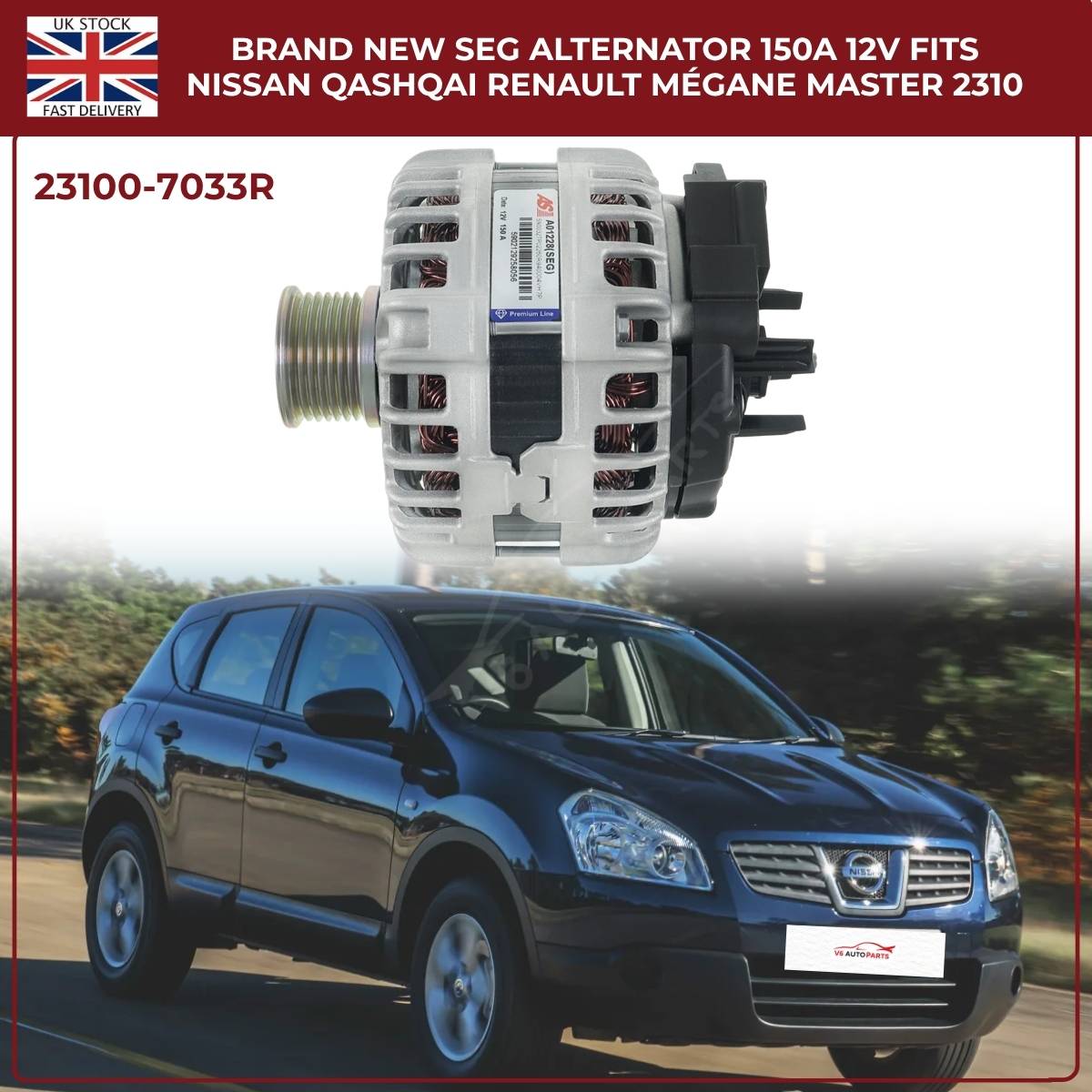 Alternator 23100‑7033R 12V 150A – Renault Master MK3, Vauxhall Movano B MK2, Nissan NV400