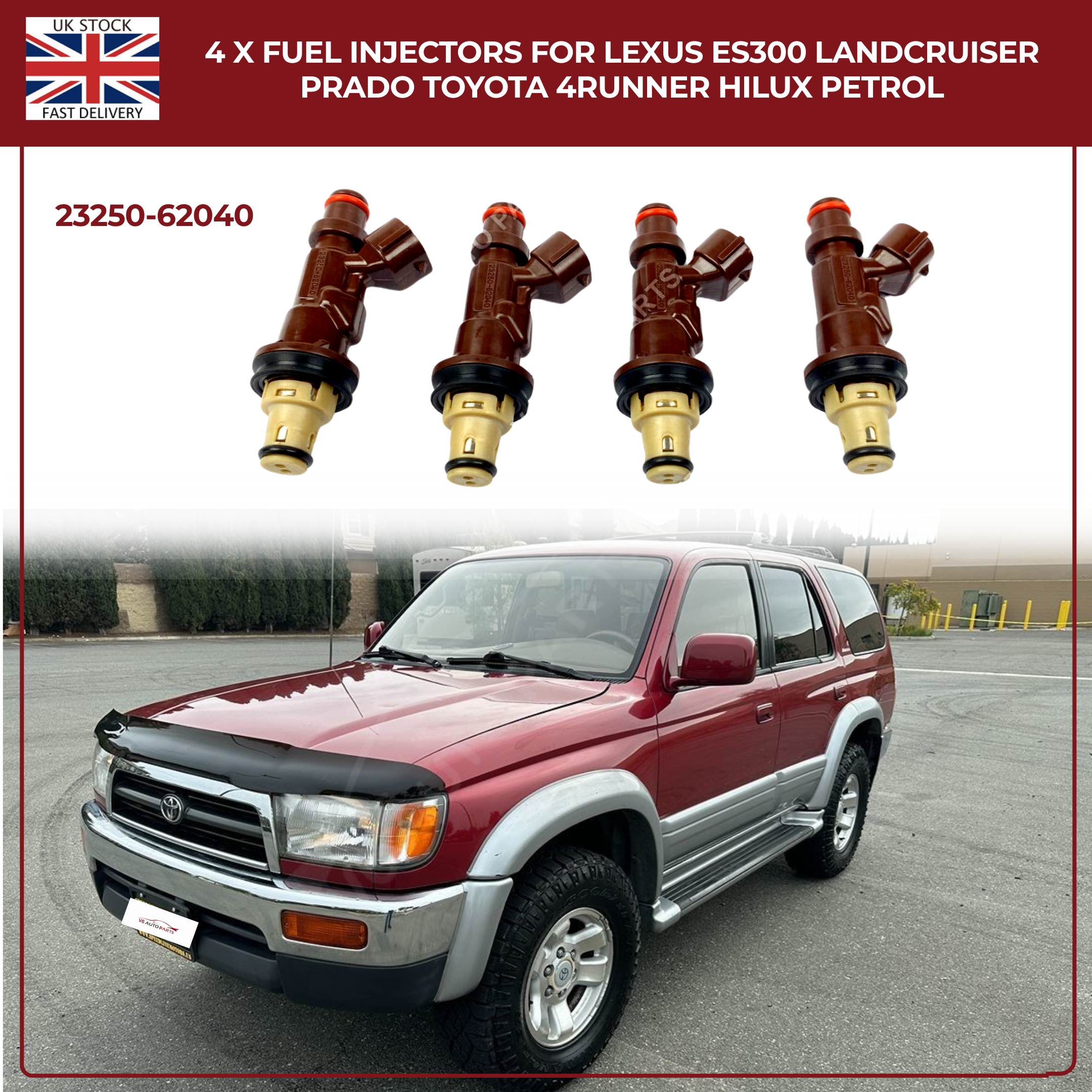 4 x Fuel Injectors For Lexus ES300 Landcruiser Prado Toyota 4Runner Hilux Petrol