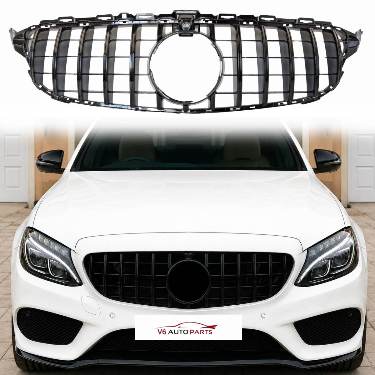 Frontstoßstangengrill in glänzendem Schwarz für Mercedes Benz C-Klasse W205 C250 GT-R Panamerica 2014–2018 