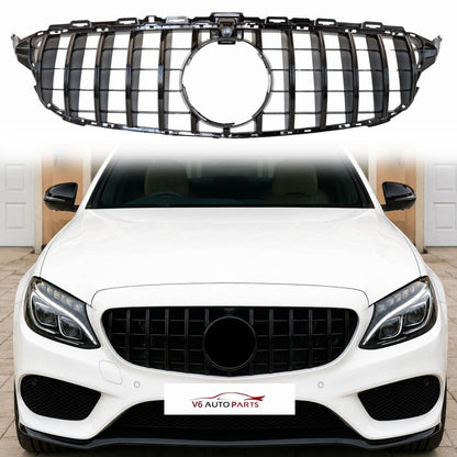 Frontstoßstangengrill in glänzendem Schwarz für Mercedes Benz C-Klasse W205 C250 GT-R Panamerica 2014–2018 