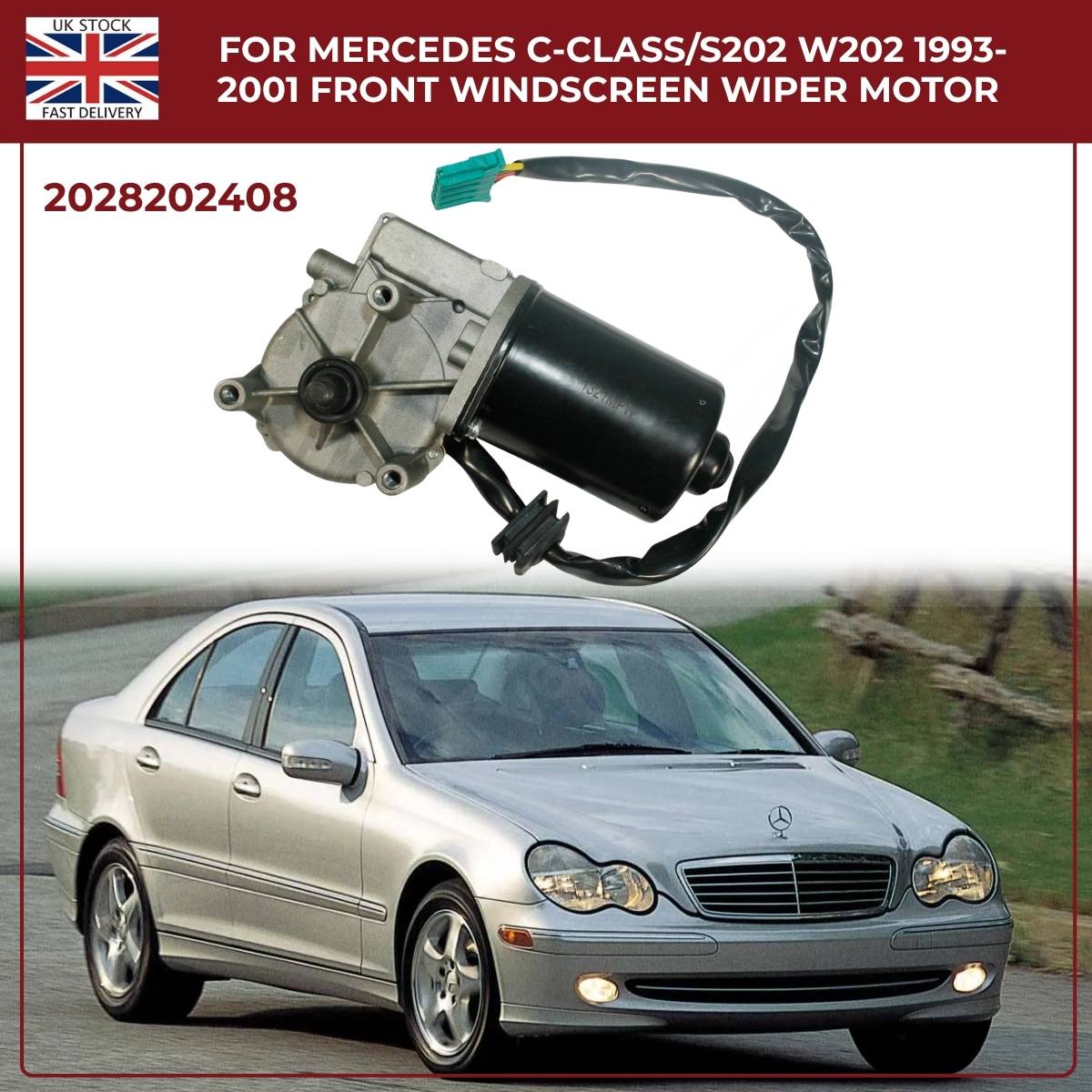 Front Windscreen Wiper Motor 2028202408 — Fits 1993–2001 Mercedes C‑Class W202 & S202