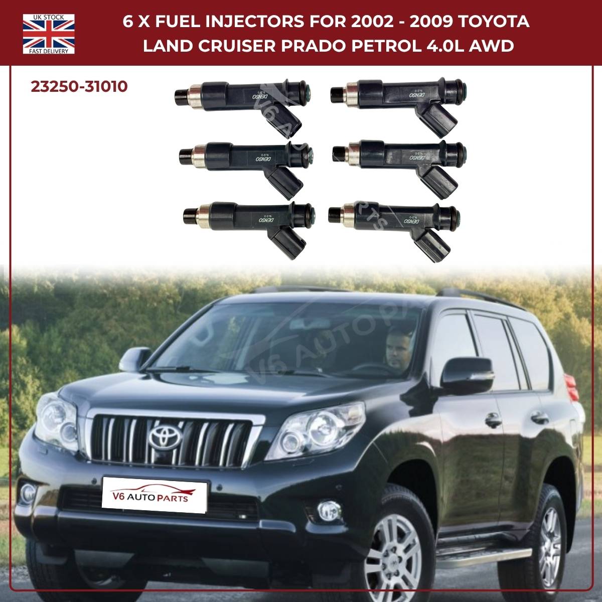 6x Fuel Injector Set 23250-31010 – Fits 2002–2009 Toyota Hilux Surf 4.0L V6 Petrol AWD/RWD