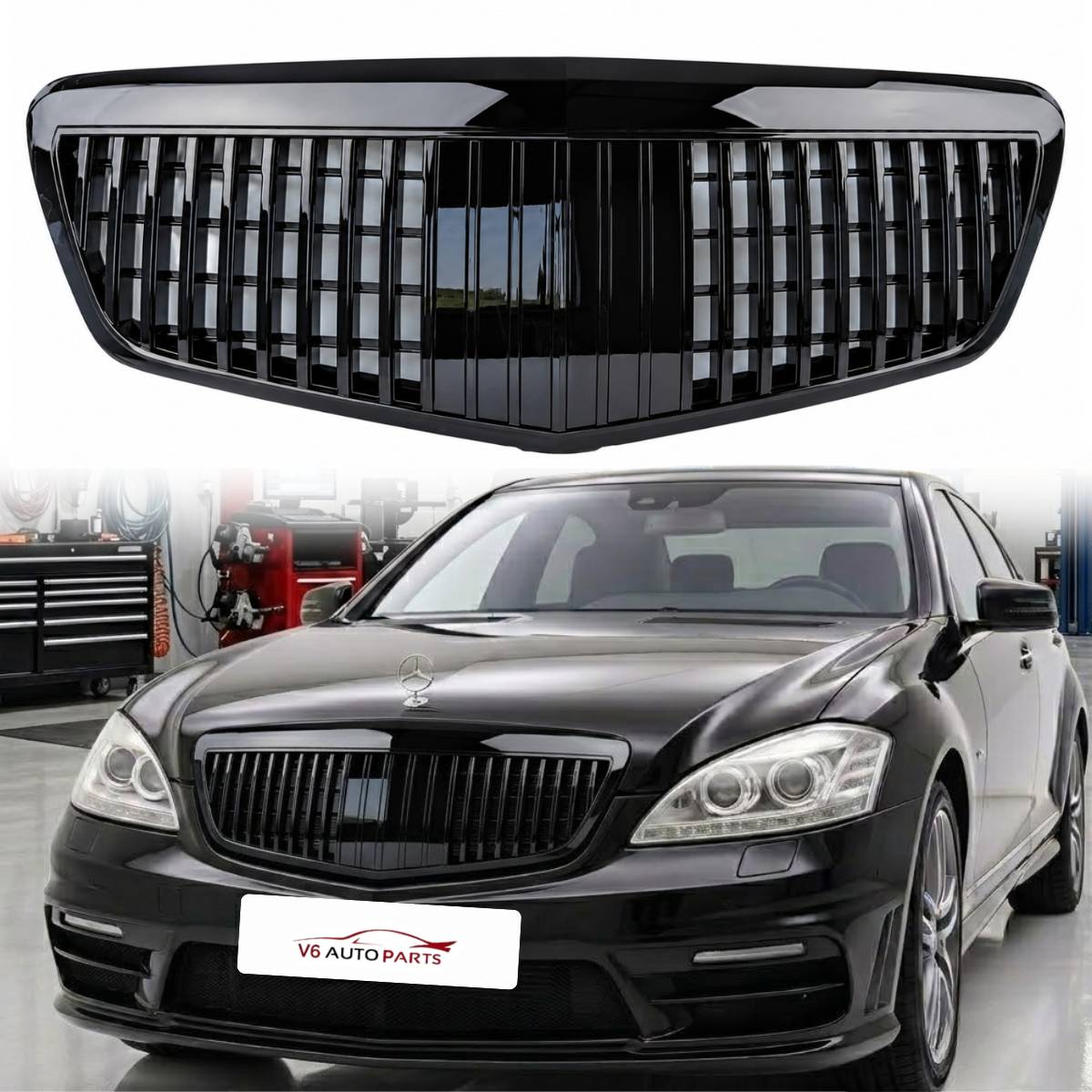 118B Kühlergrill vorne, glänzend schwarz, für Mercedes-Benz W221 S-Klasse S63 AMG Maybach S300 S320 S350 von 2009 bis 2013