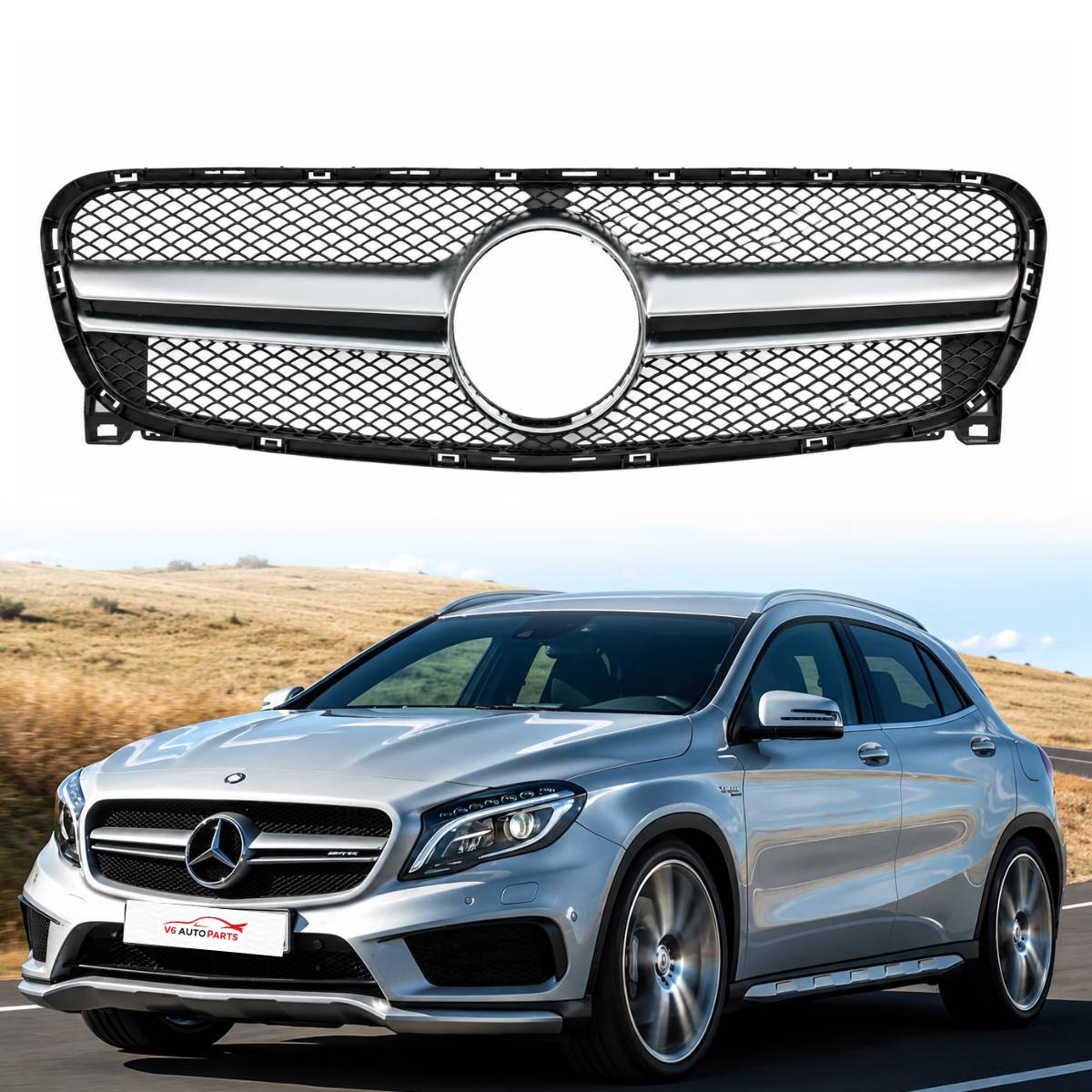 Front Bumper Gloss Chrome Grille – Mercedes-Benz GLA-Class X156 (2013–2016 GLA180, GLA220, AMG GLA45)