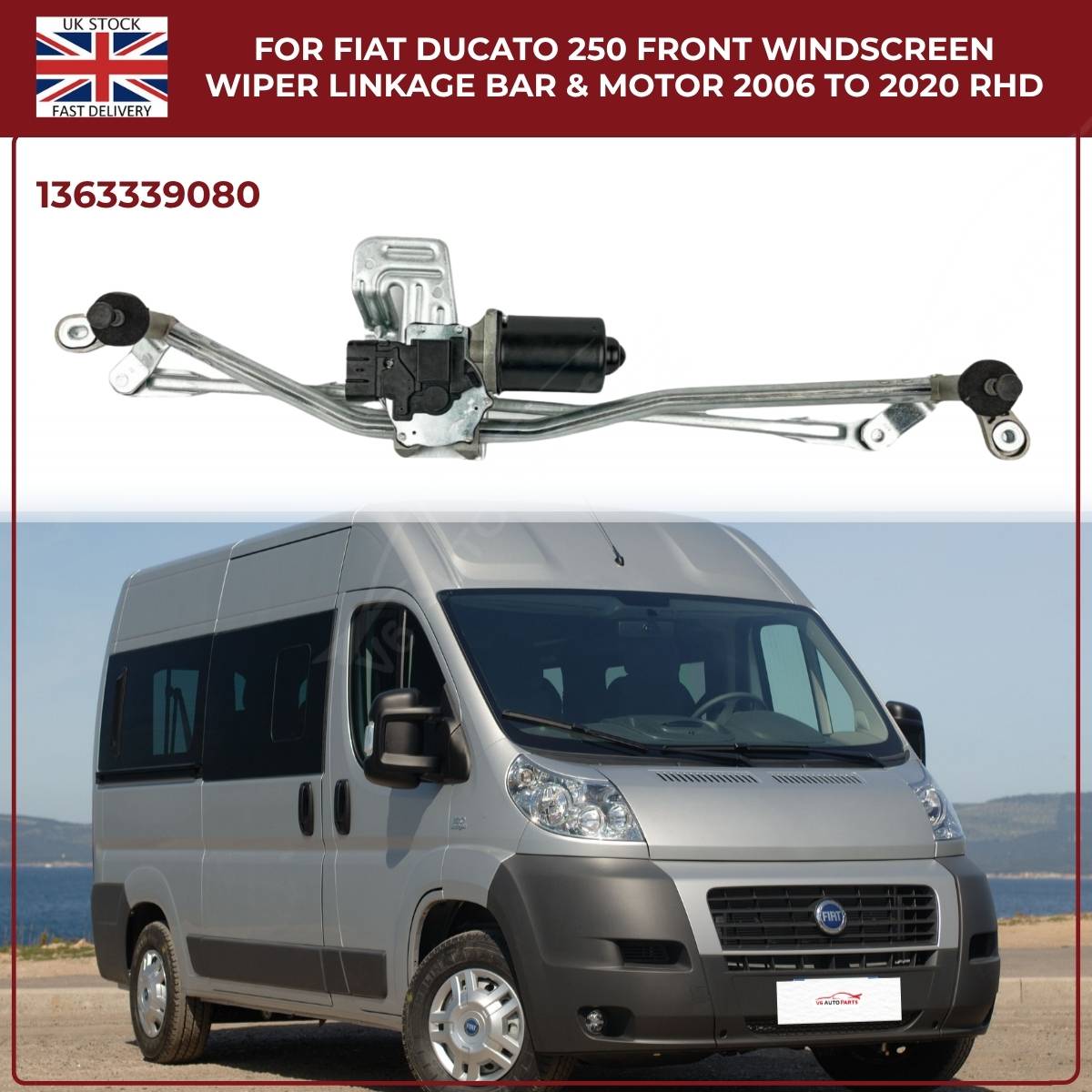 Front Wiper Linkage & Motor For Citroën Relay MK2 2006–2020 (RHD) – OEM Ref 1363339080