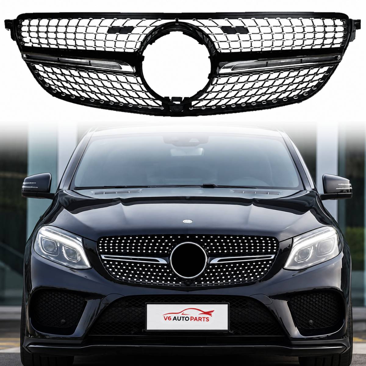 Schwarzer Frontstoßstangengrill für Mercedes-Benz GLE-Klasse 2015 bis 2018 X292 Diamond 