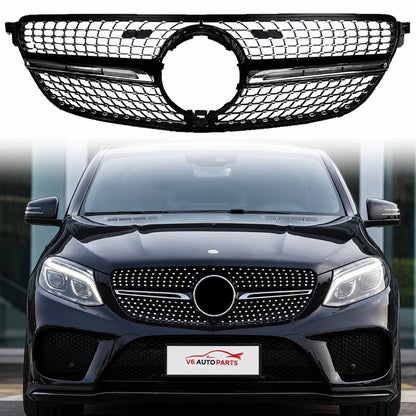 Front Radiator AMG Diamond Style Black on Chrome Fin Grille – Fits Mercedes-Benz GLE-Class W292/C292 (2015–2018)