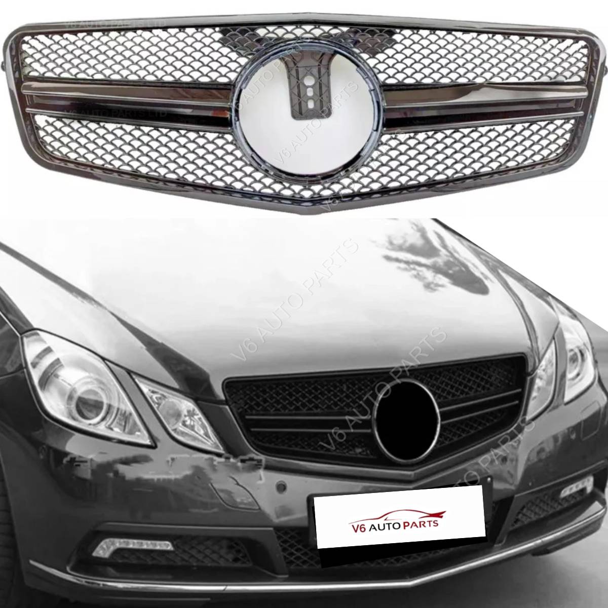 For Mercedes-Benz E-Class W212 Front Grille (2009–2013) – Gloss Black AMG Style E63 Look, Saloon & Estate