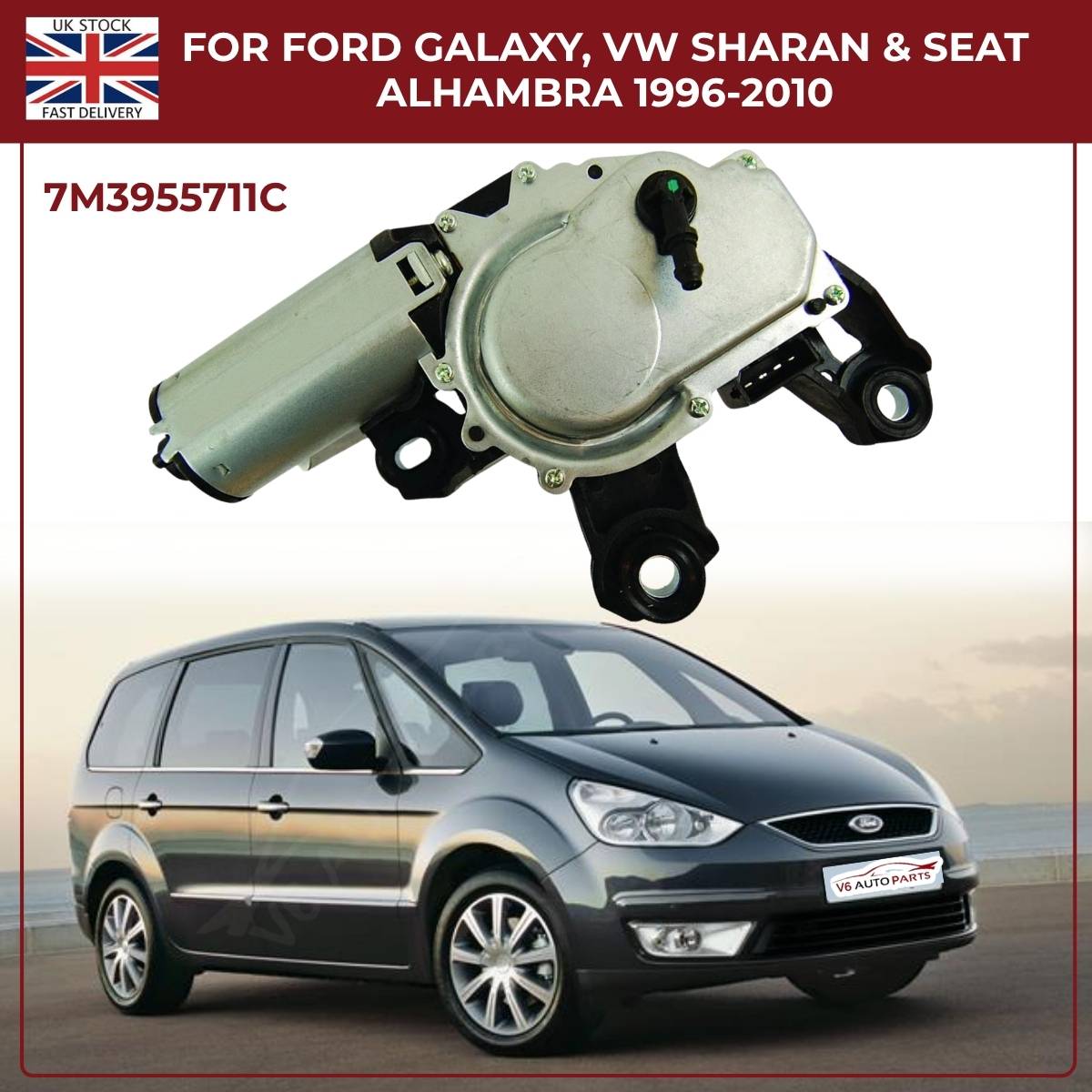 Rear Wiper Motor Assembly 7M3955711C – Fits Ford Galaxy (1996–2010), VW Sharan & SEAT Alhambra