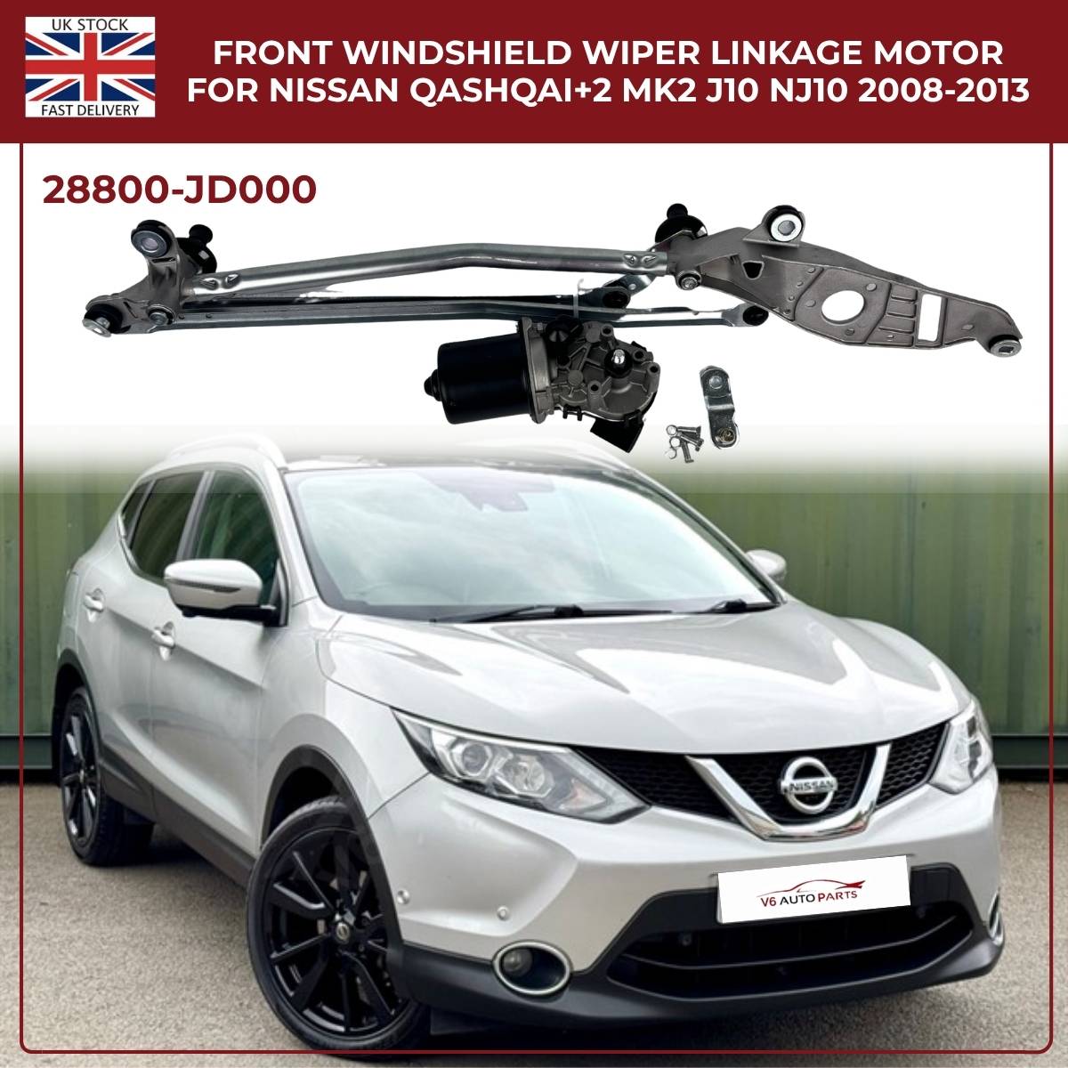 Front Windscreen Wiper Motor Linkage for Nissan Qashqai +2 (2008–2013) MK1 J10 JJ10