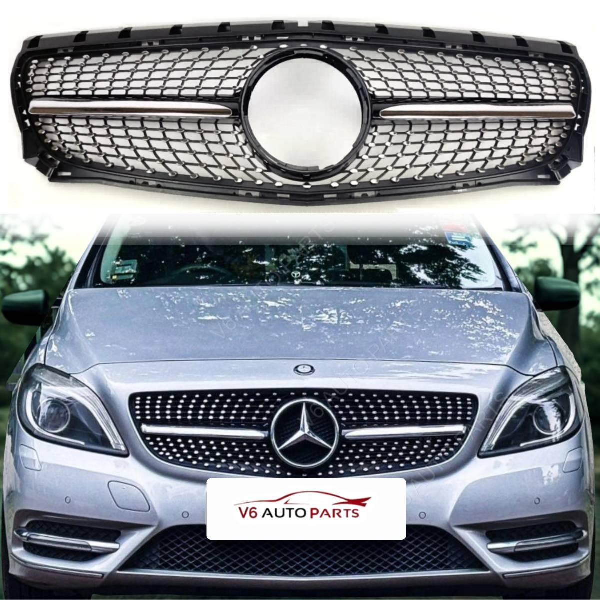 For Mercedes‑Benz B‑Class W246 B250 Front Radiator Diamond AMG‑Style Black Grille (2011–2014)