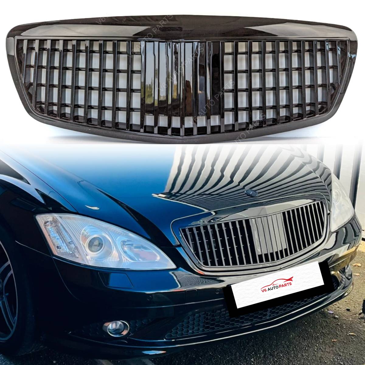 Vorderer Kühlergrill in glänzendem Schwarz für 2005–2009 Benz W221 S-Klasse S63 AMG Maybach S350 S500