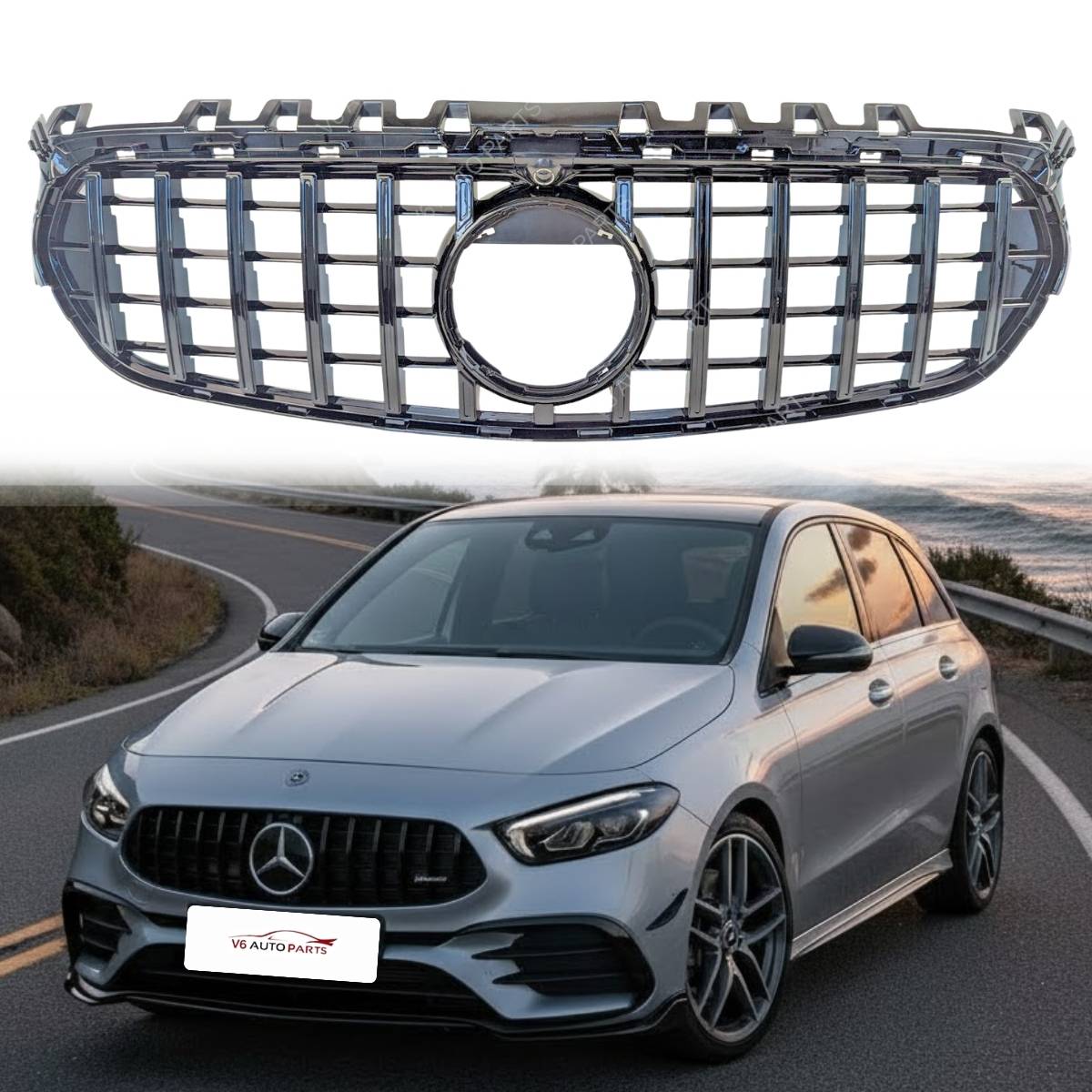Mercedes-Benz B-Class W247  Sport GT Style Gloss Black Front Radiator Grille (2018–2023)