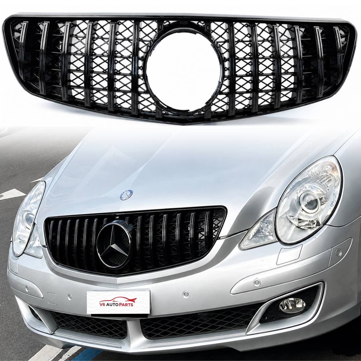 For Mercedes R-Class W251 AMG R300L Panamericana GT Front Bumper Grille – Gloss Black (2006–2010)