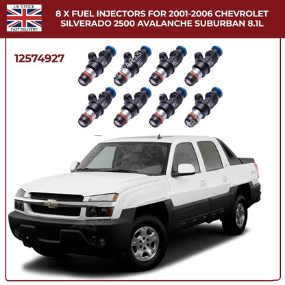 Set of 8 Fuel Injectors | Fits 2001–2006 Chevrolet Silverado, Avalanche & Suburban 8.1L V8