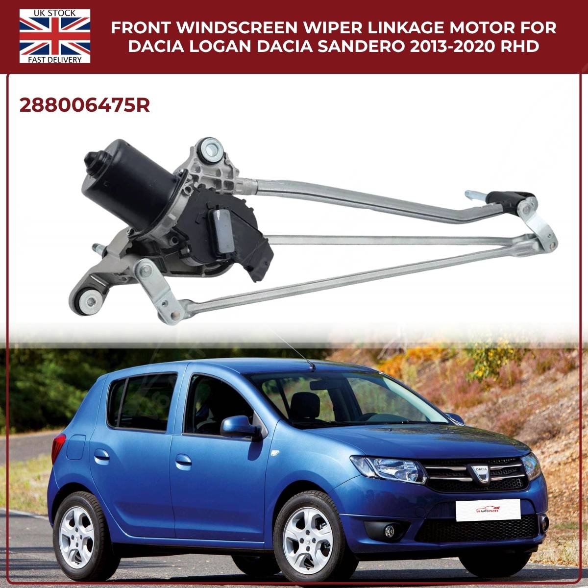 Front Windscreen Wiper Linkage + Motor – Dacia Sandero / Logan (2013–2020) – OE Quality Replacement