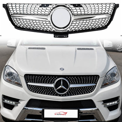 For Mercedes M‑Class W166 ML300/320/400 Front Radiator Grille (2012–2016) – Diamond Chrome