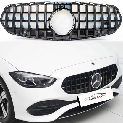For Mercedes-Benz C-Class W206 (2020–2023) Front Radiator Grille – Gloss Black Panamericana GT Style | Fits C200, C400 Standard Models