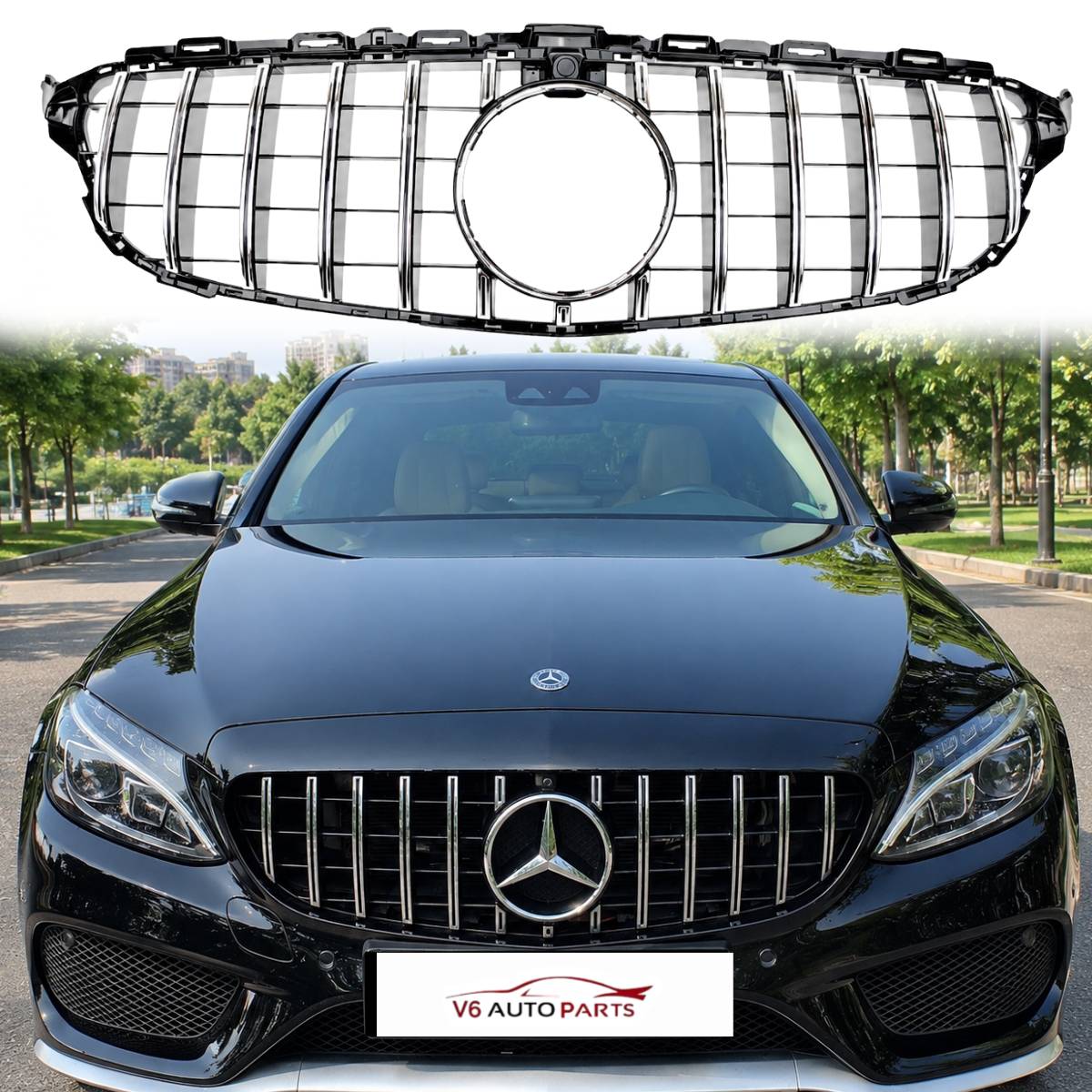 Mercedes‑Benz C‑Class C205 Coupe GT‑R Panamericana Front Radiator Grille (2015‑2018, With Camera Hole)