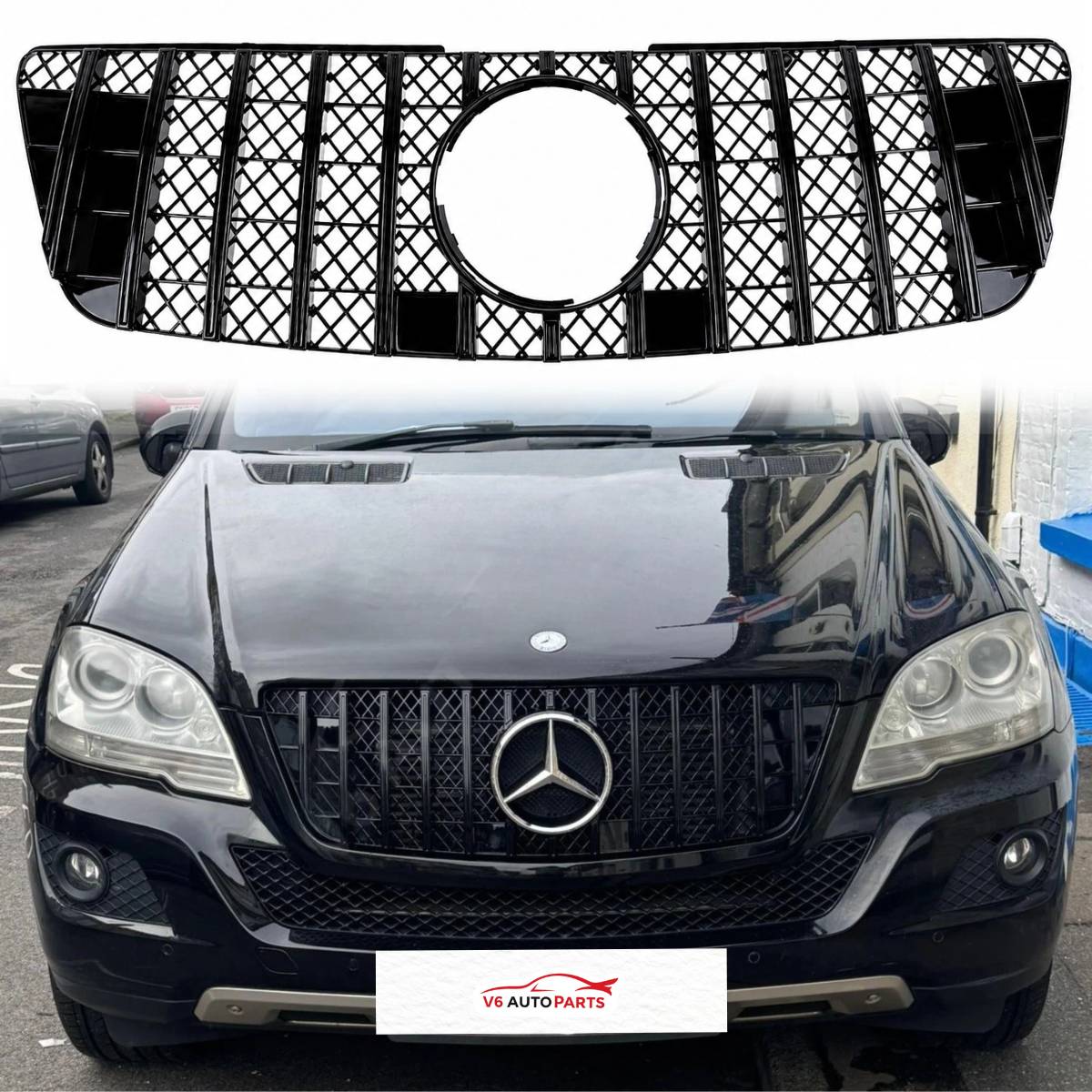 For Mercedes M-Class W164 Front GT Grille – Gloss Black (ML320/ML350/ML550, 2009–2012)