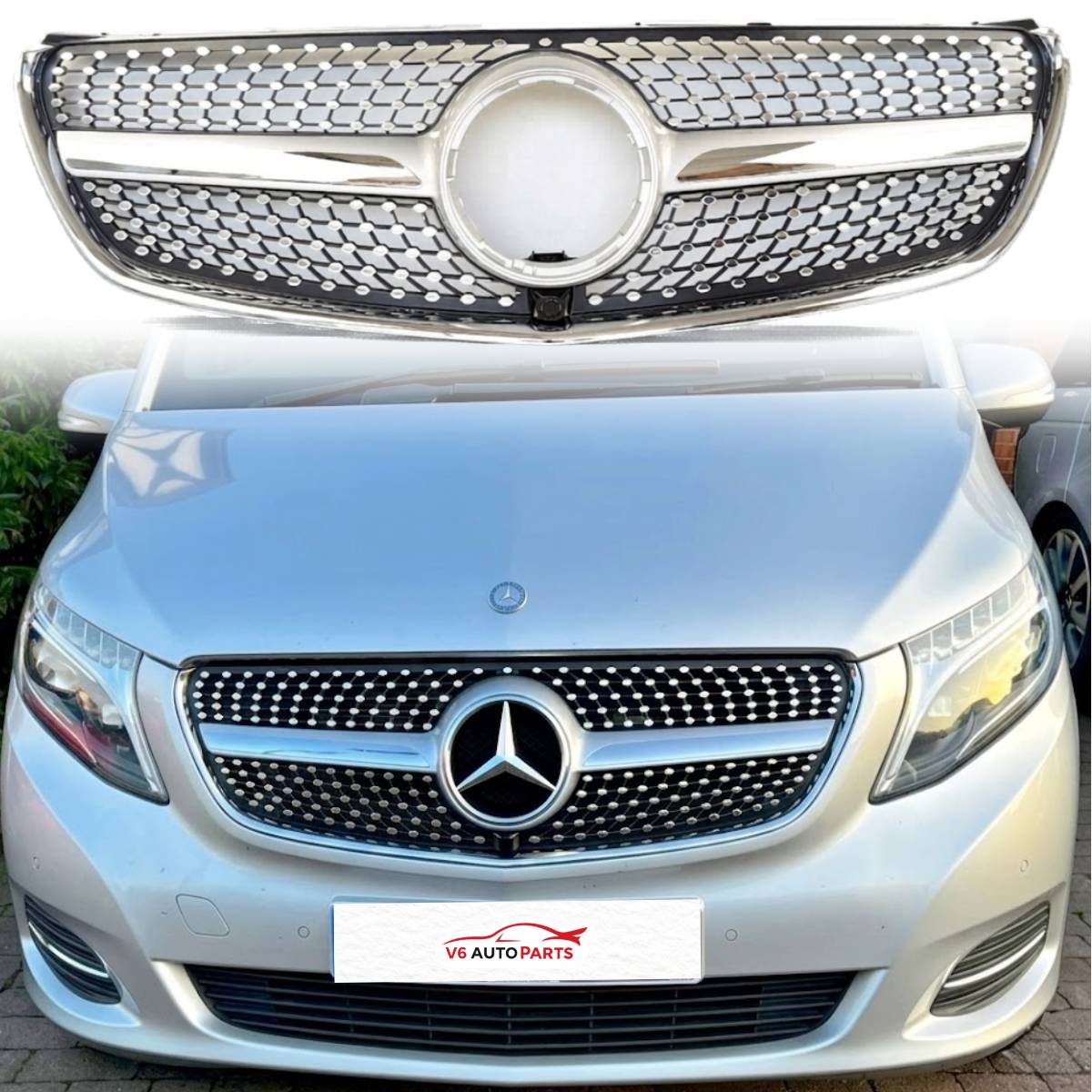 For Mercedes V-Class W447 V260 Chrome Diamond Front Radiator Grille (2015–2023)