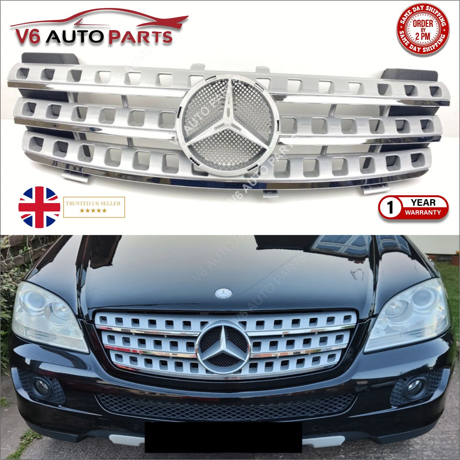 For Mercedes Benz M-Class W164 ML63 AMG ML430 Front Radiator Chrome Grille 2005-2008 Sports