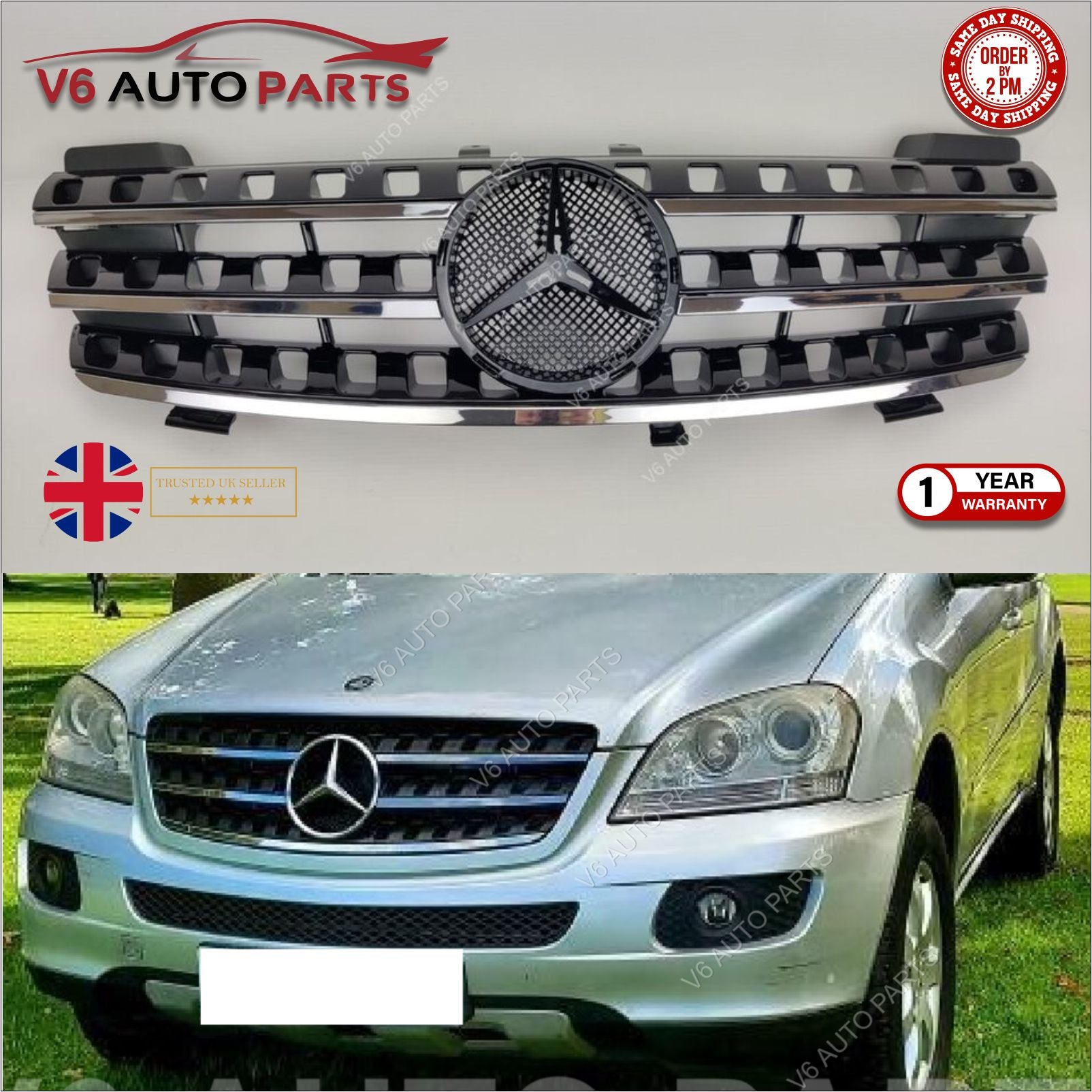 For Mercedes W164 Grill M-Class front Bumper Grille ML320 350 7 Hole 2005 - 2008