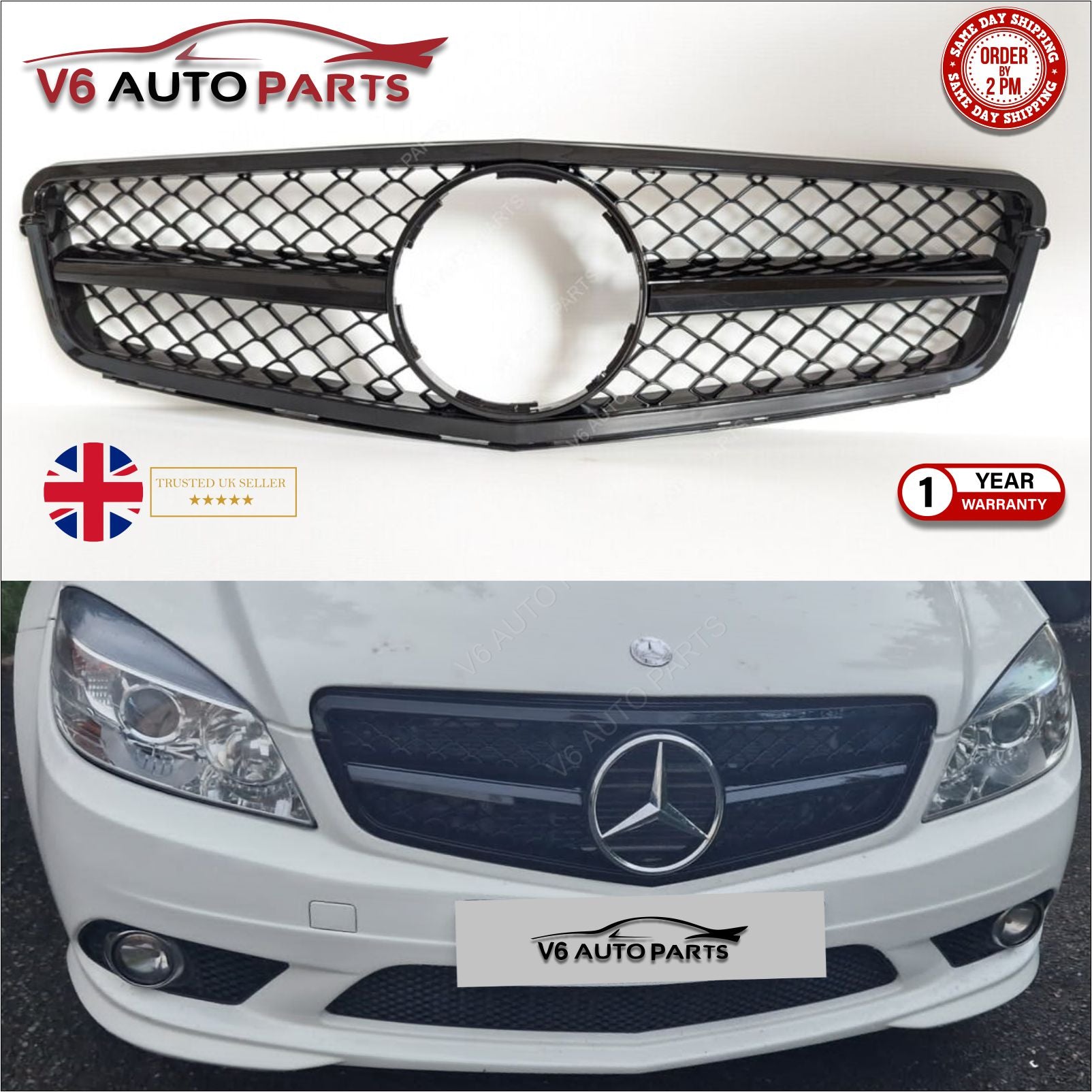 For Mercedes W204 C300 Grill C-Class Front Bumper Grille C250 C63 AMG 2007-2014